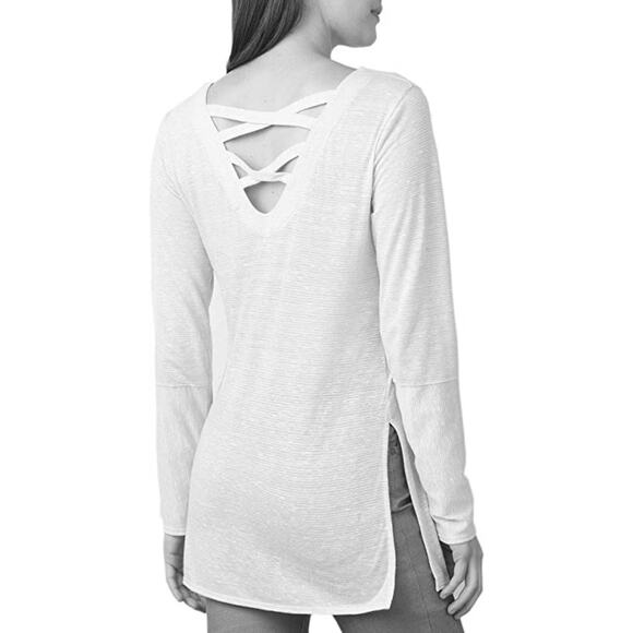 Prana Esme Titanium Grey w/ White Stripe Boat Neck Long Sleeve Tunic Top Sz XS - Picture 8 of 8